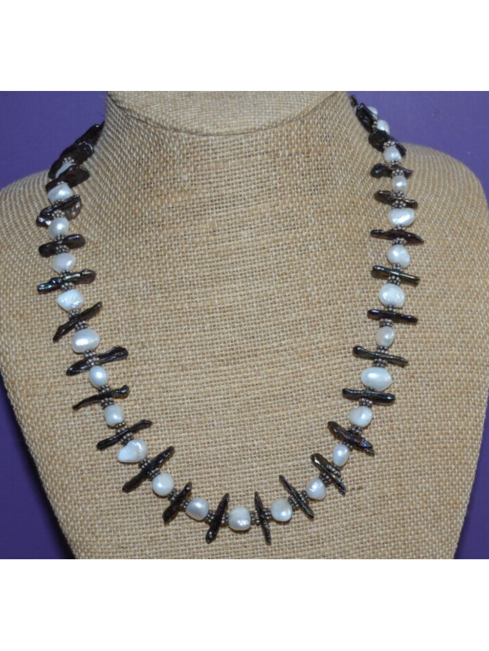 Sterling Silver Freshwater Pearl Black Stick Pearl Necklace 18" 50g